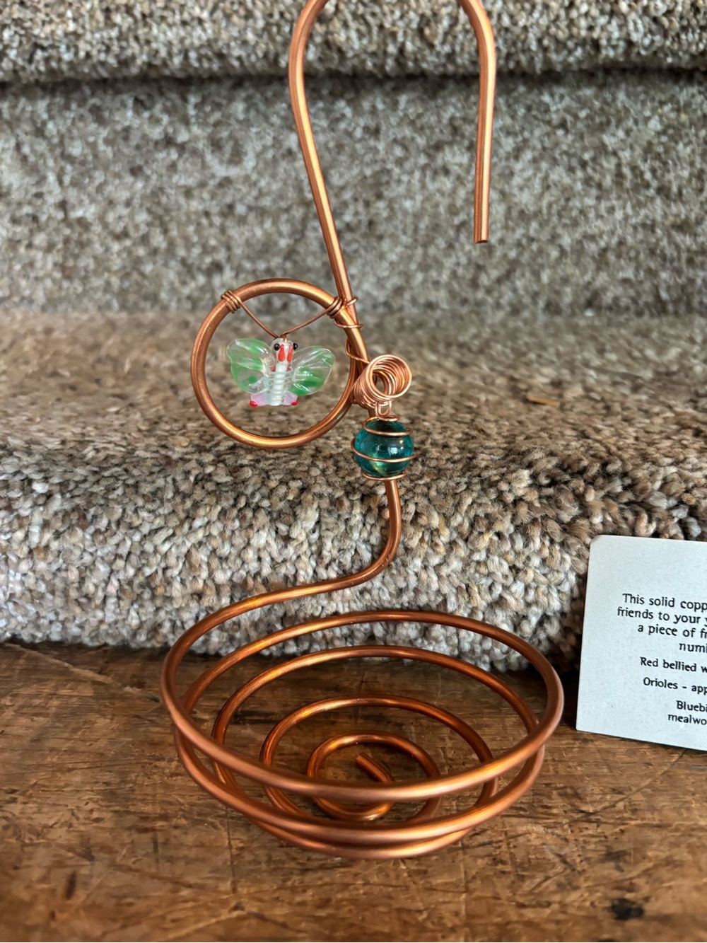 Copper Spiral Hanging Bird Feeder with Decorative Bead - Picture 2 of 4